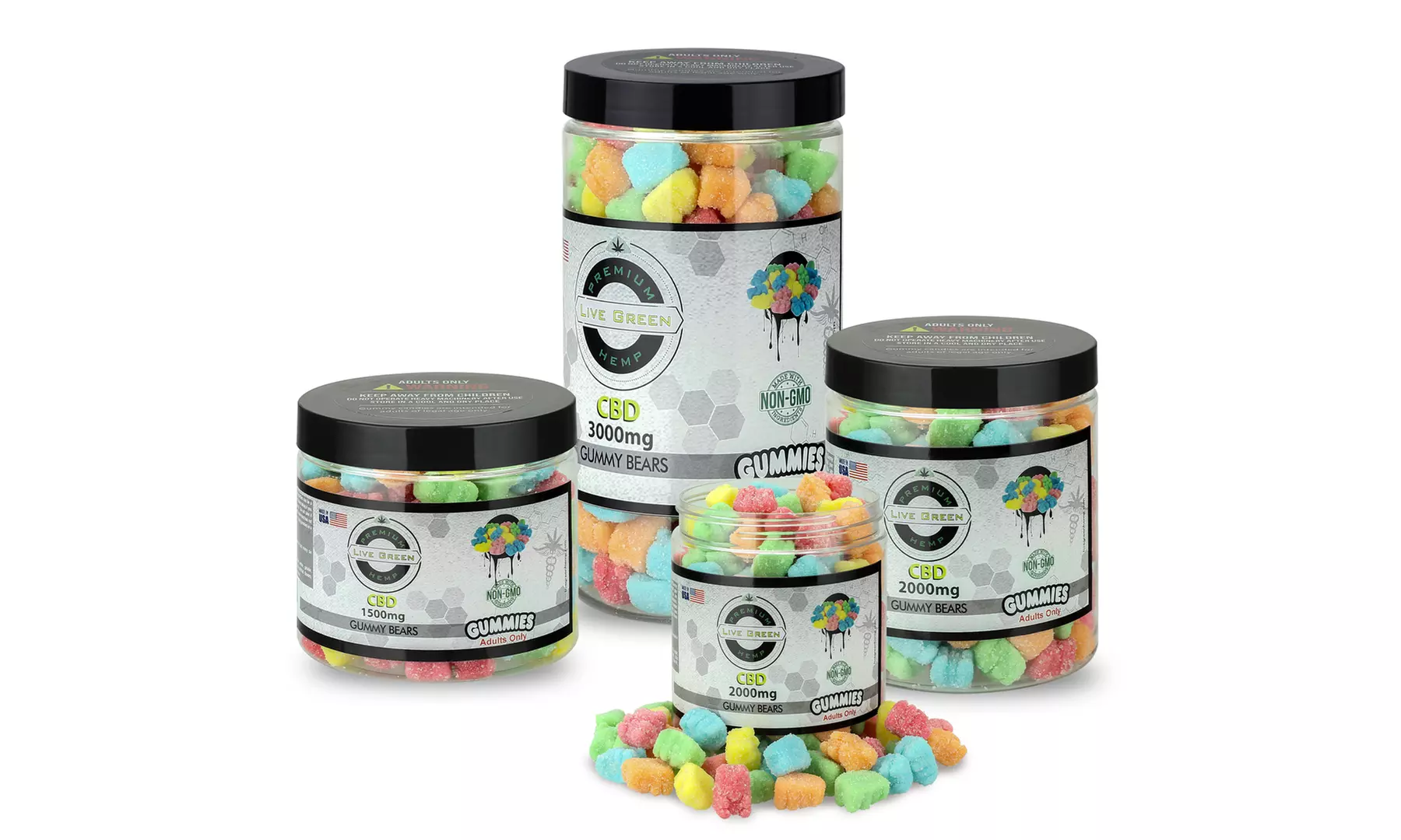 Sour CBD Gummy Bears (750mg, 1500mg, 2000mg, 3000mg) from Live Green Hemp - Primary Image