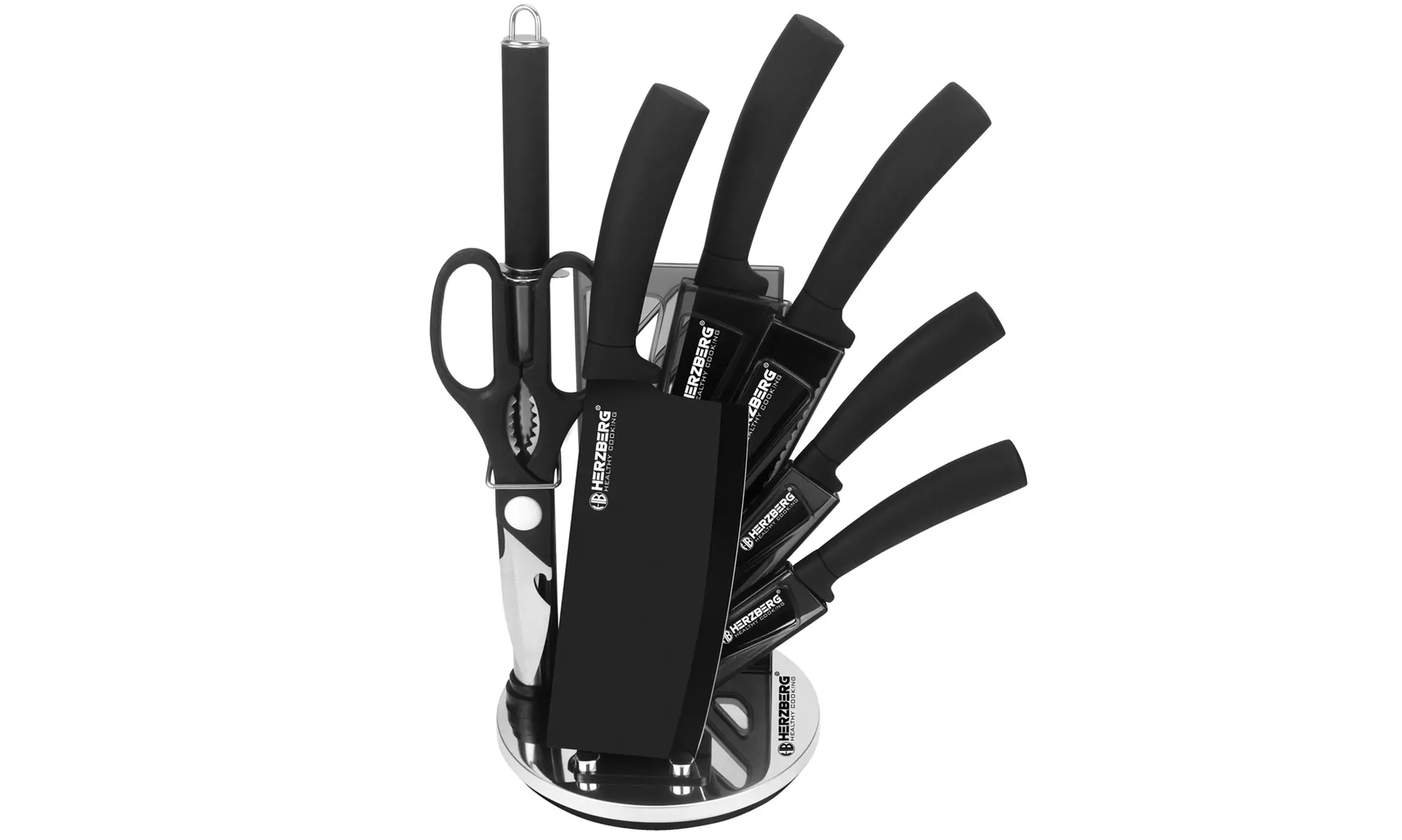 Ensemble 8 pièces avec couteaux, aiguiseur, ciseaux et support