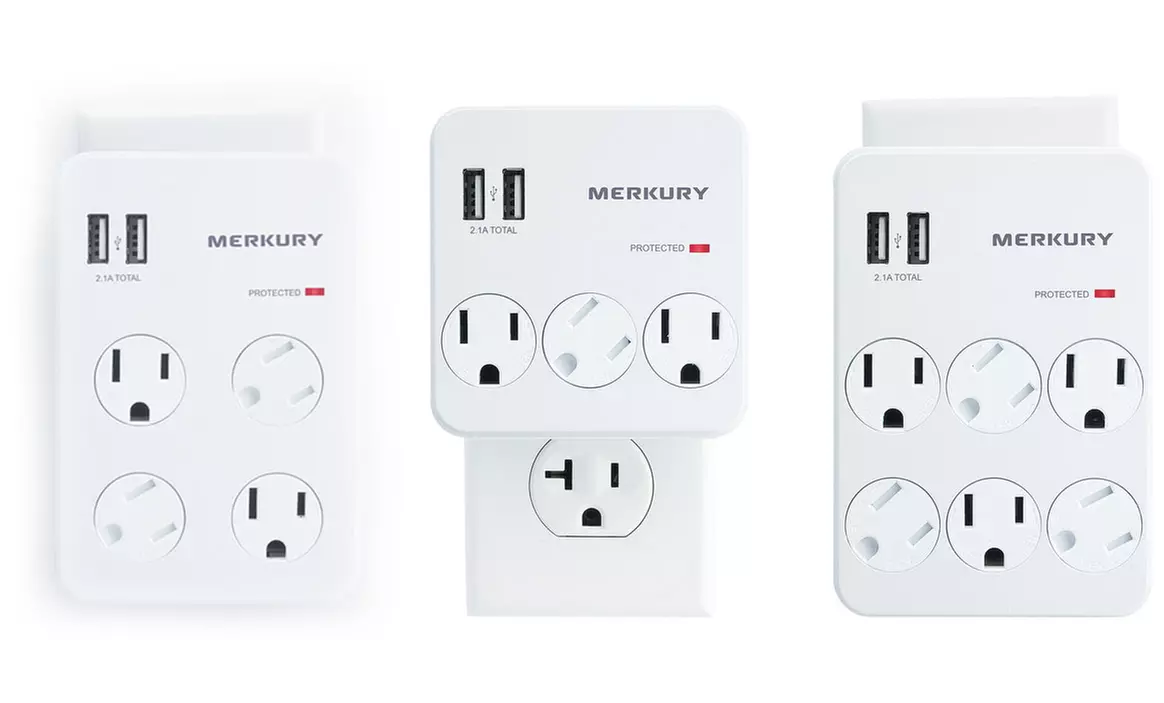 Merkury Innovations 2.1A Surge Protector Wall Plates with 2 USB Ports and Safety Cover - Primary Image
