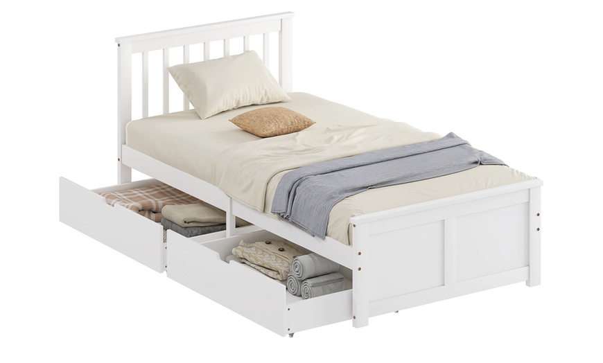 Image 4: HomCom Storage Bed with Two Drawers in Durable Pine Wood Design