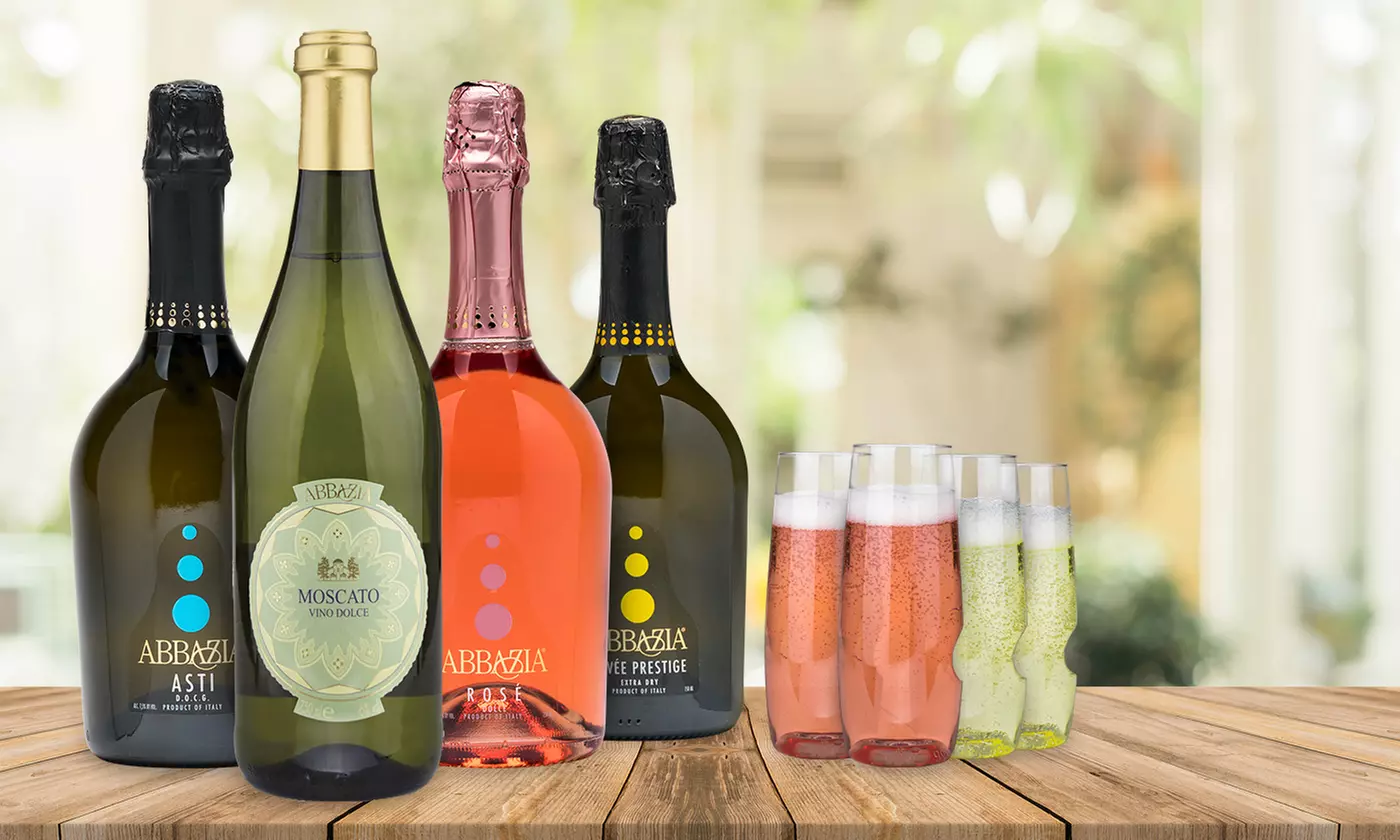 Four Pack Abbazia Sparkling Wine Sampler, Plus Two Govino Flutes from Wine Insiders (56% Off)  - Primary Image