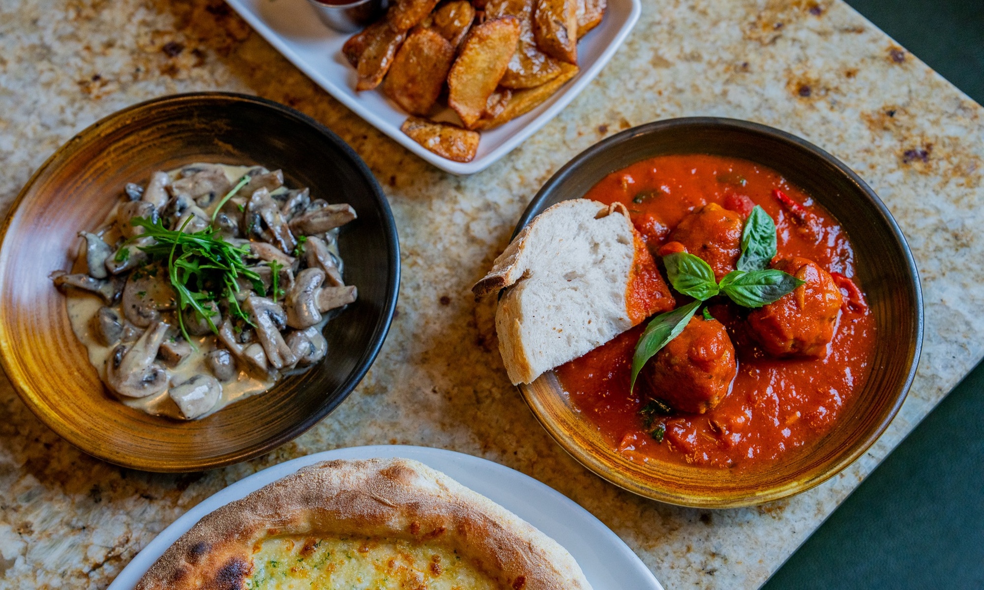 Starter, Main & Half, One or Two Bottles of Wine for 1, 2, or 4 People