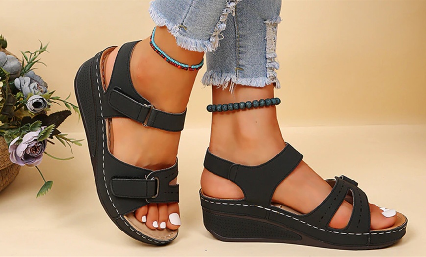 Image 3: Women's Open Toe Ankle Strap Sandals