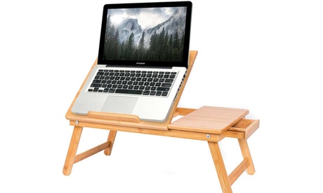 Tavolino Notebook da letto Bakaji, realizzato in legno di bambù, con piano reclinabile in 4 posizioni