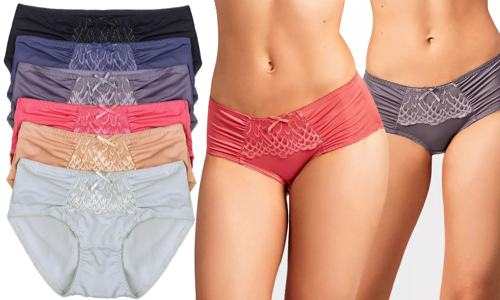 Ever Basic Silky Bikini Panties With Lace Front Decor (6-Pack) - Primary Image