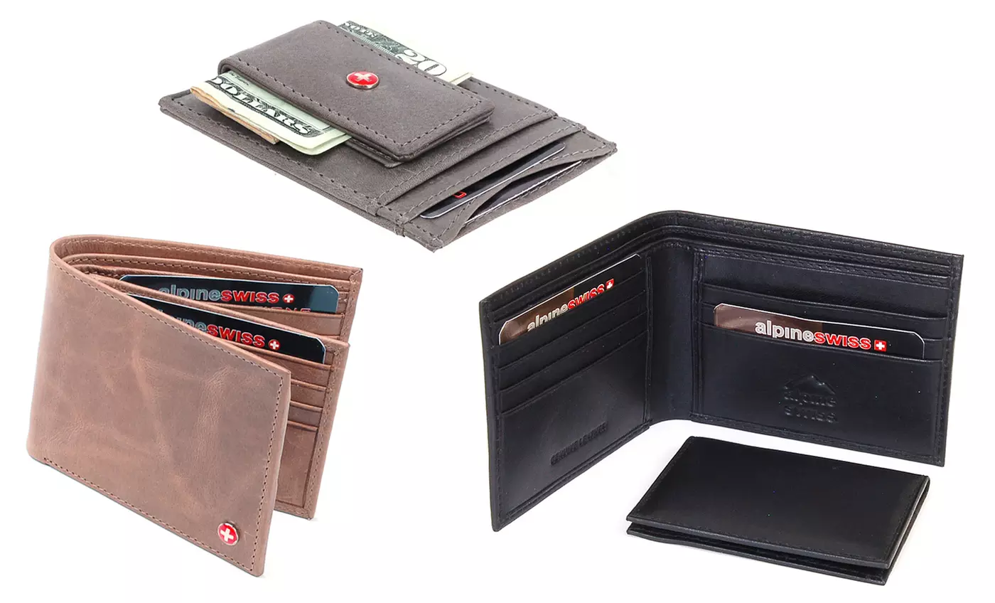 Alpine Swiss Men's Genuine Leather Wallets. Multiple Options Available. - Primary Image