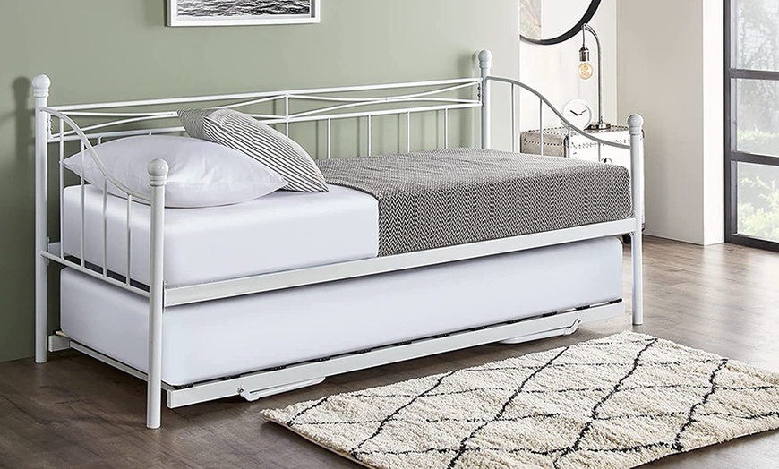 Image 19: Metal Day Bed with Optional Trundle Pull-Out and Mattresses
