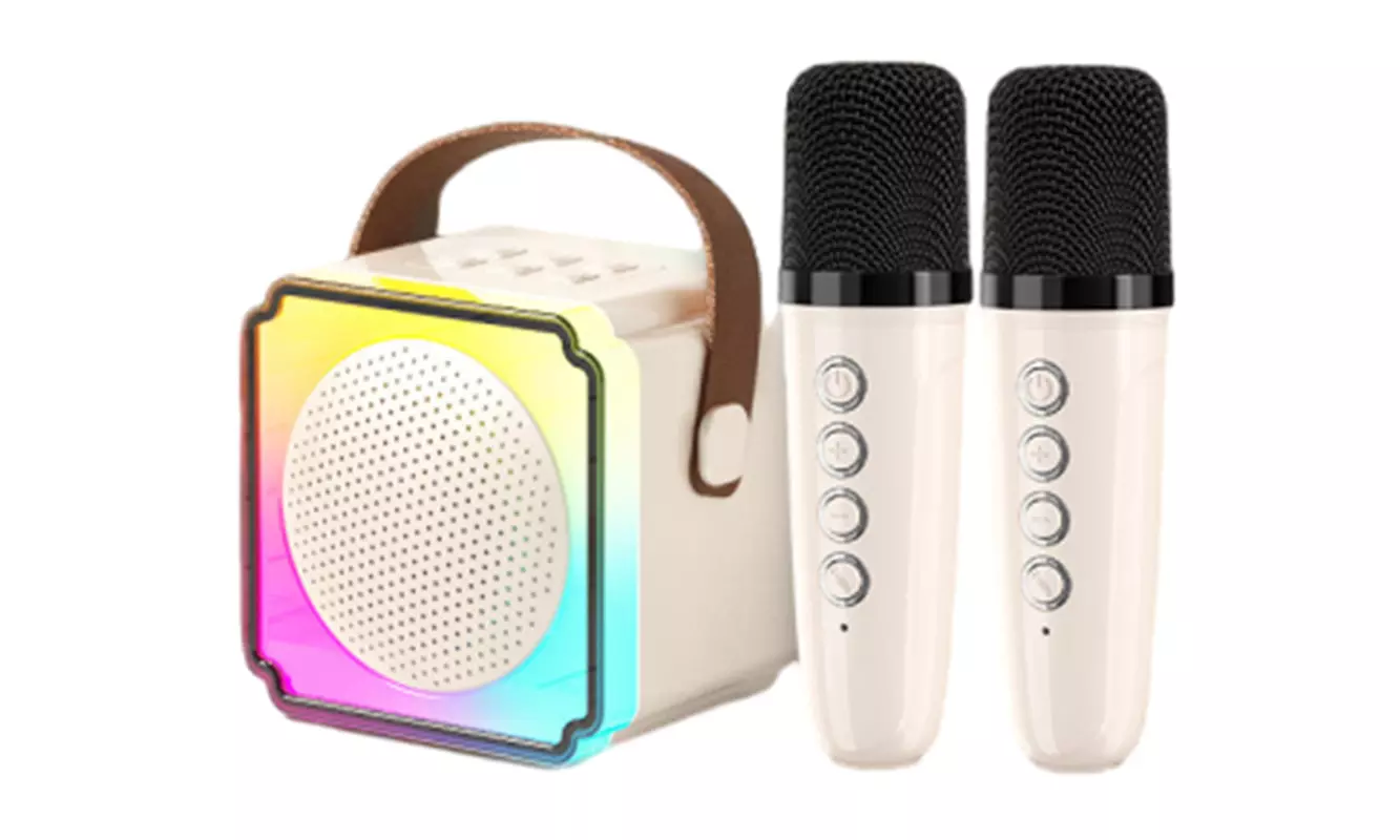 Bluetooth-Lautsprecher mit 2 kabellosen Mikrofonen und Beleuchtung