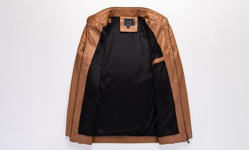 Image 9: Men's Faux Leather Biker Jacket