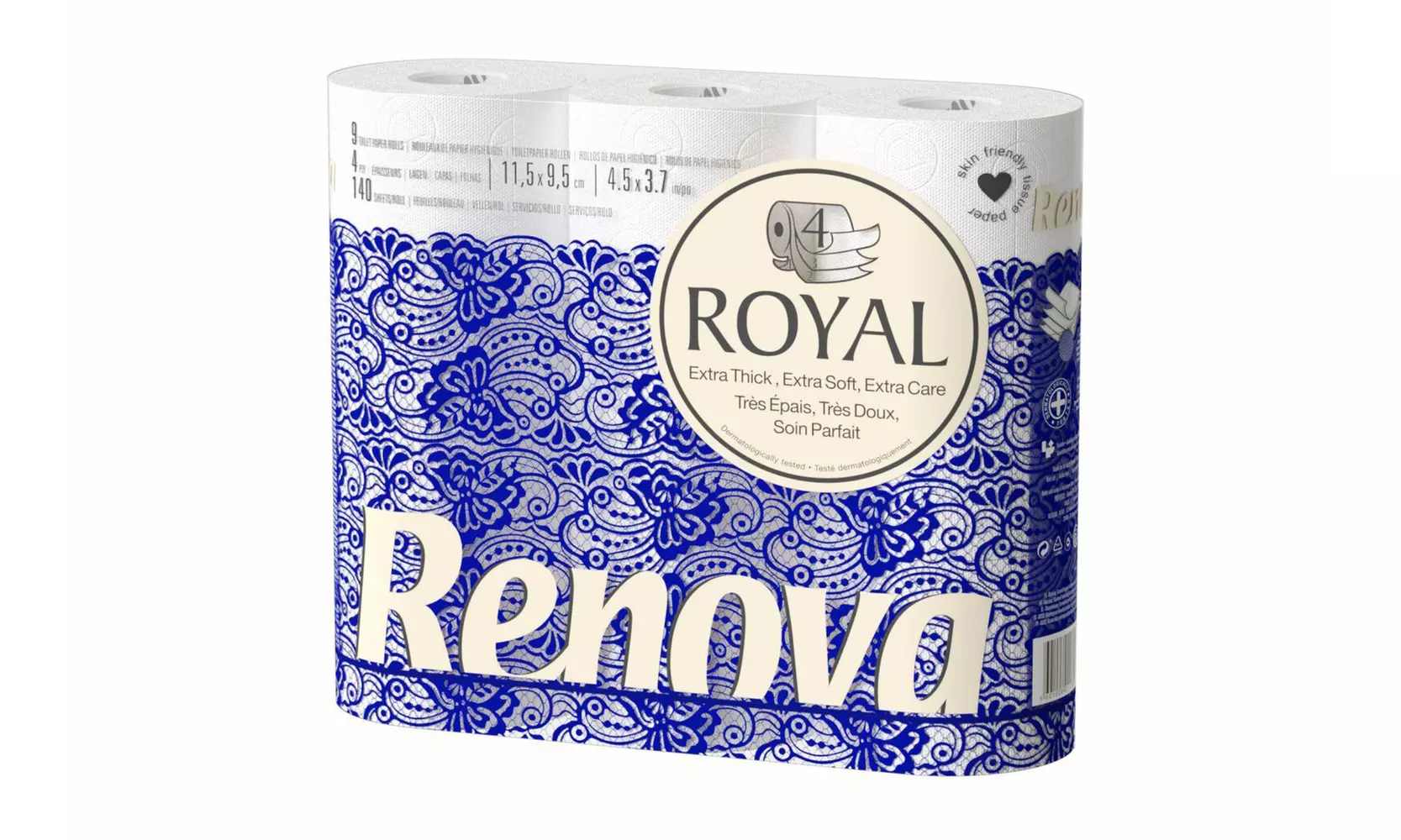 63 Renova Royal Four-Ply Soft White Toilet Paper Tissue Rolls - Second Medium