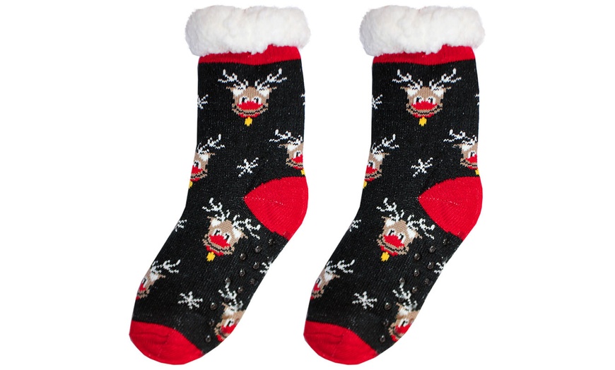 Image 16: Warm Winter Lined Christmas Slipper Socks