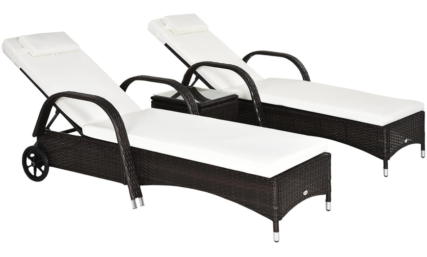 Image 2: Outsunny Rattan Patio Lounge Chair Set 