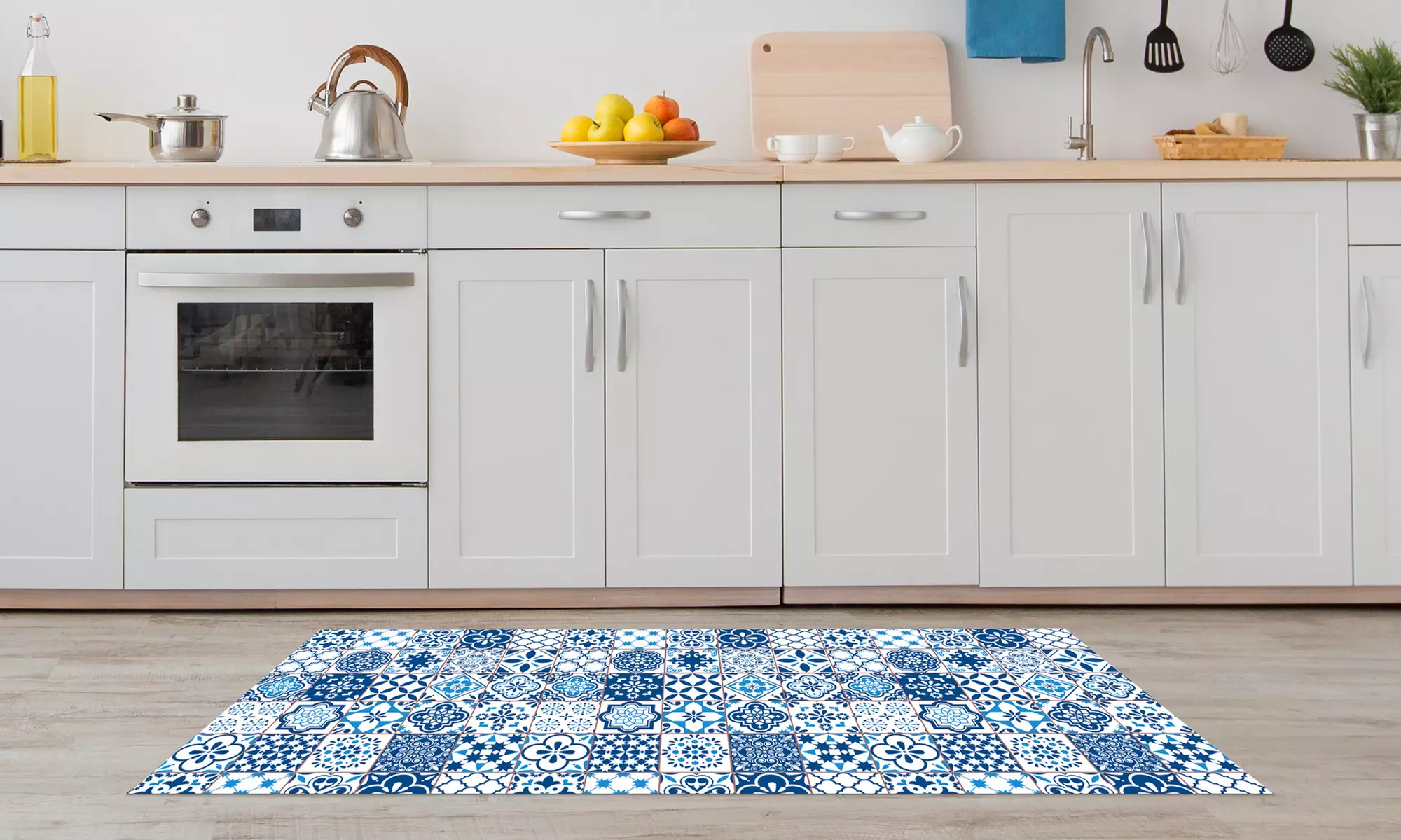 Alfombra de cocina con diseño de azulejos y reverso antideslizante