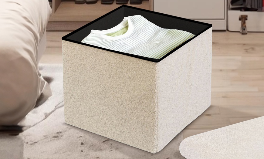 Image 6: Teddy Boucle Storage Ottoman or Foldable Cube Footstool