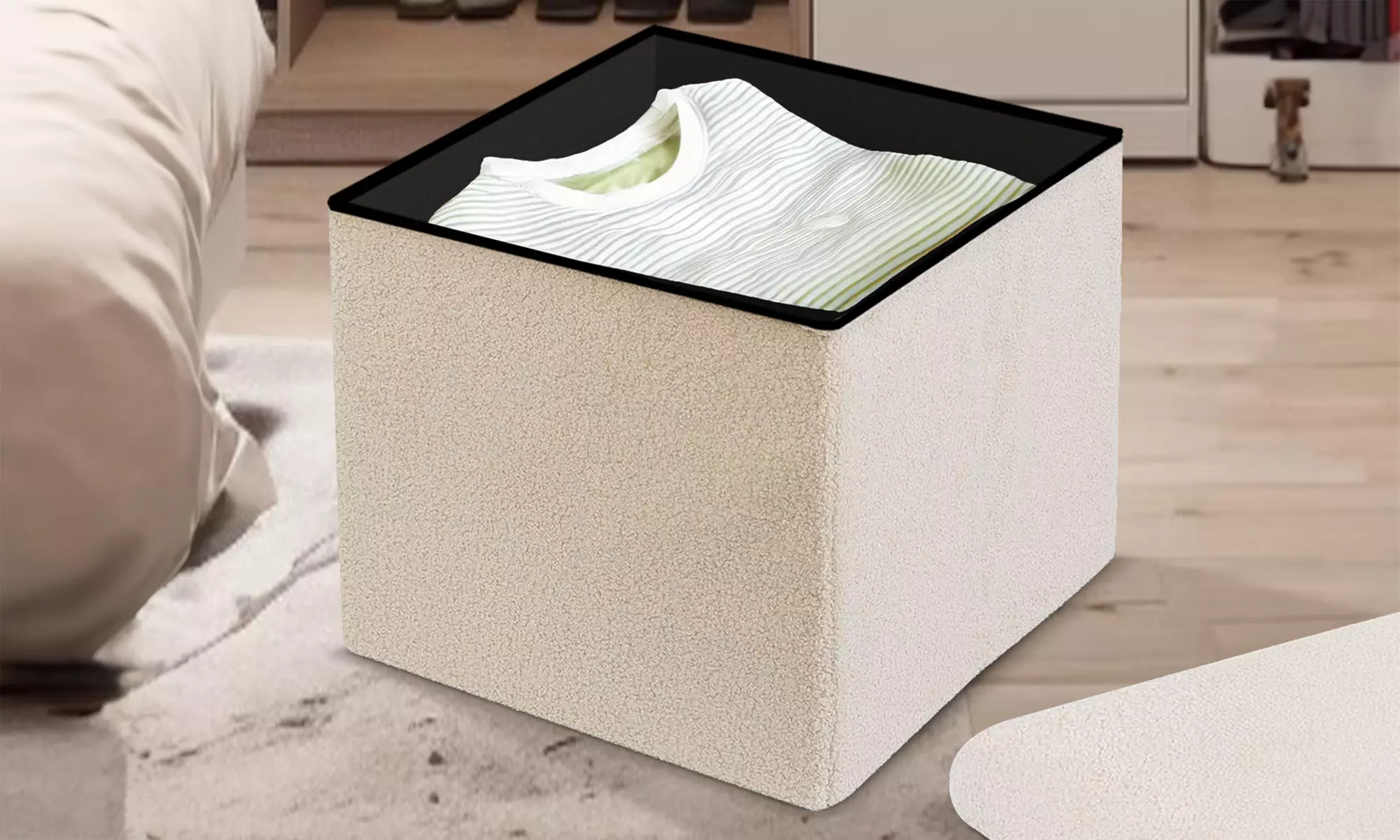 Teddy Boucle Storage Ottoman or Foldable Cube Footstool