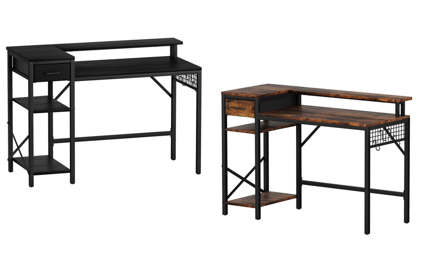 Image 1: Four-Tier Computer Desk PC Laptop Desk Home Office Writing Study Desk