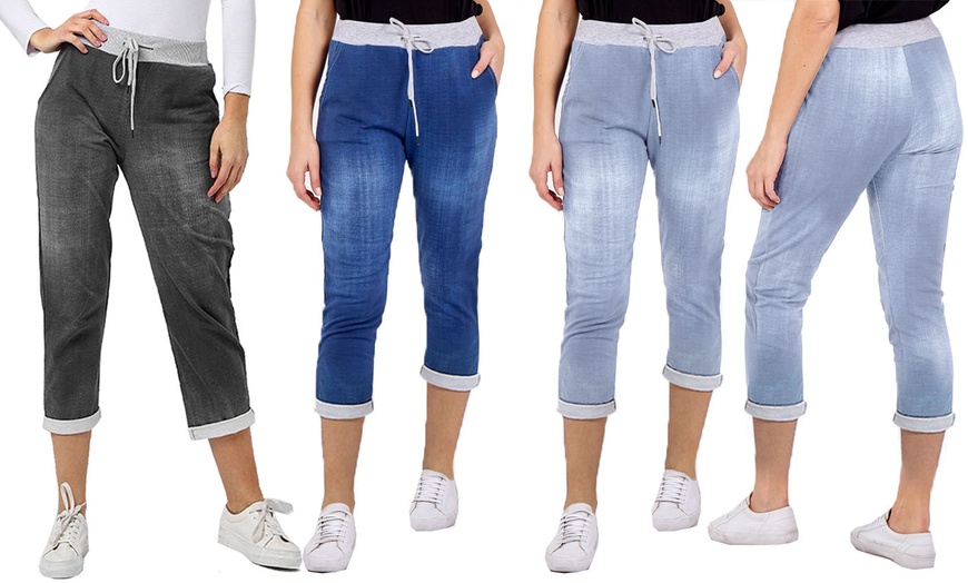 Denim Look Turn-Up Sweatpants | Groupon