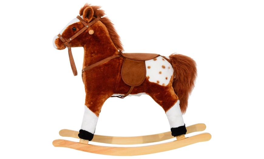 Image 12: HomCom Kids' Plush Rocking Horse with Sound Effects