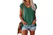 Women's V Neck T Shirt Cap Sleeve Tunic Tops Casual Summer Basic  Shirts - Second Medium