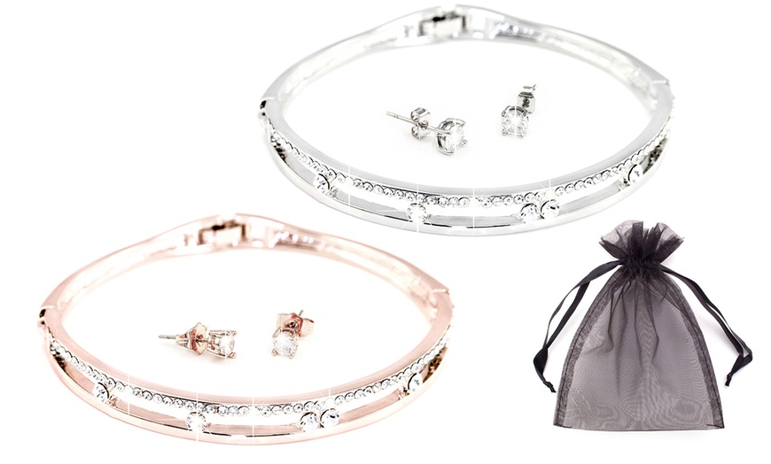 Image 1: Annabelle Bangle and Earring Set Made with Swarovski® Crystals