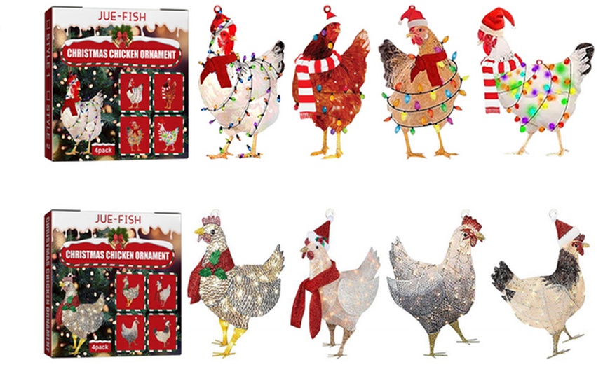 Image 1: One or Two Four-Piece Christmas Scarf Chicken Ornament Sets