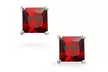 Paris Jewelry White Gold Plated 4 Ct Princess Red Garnet Stud Earrings - Second Medium