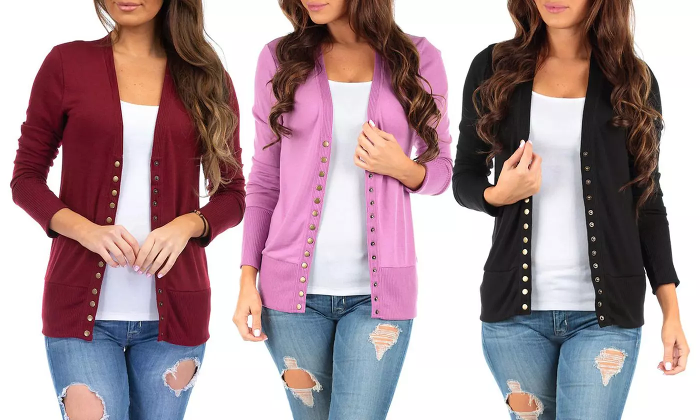 Women's Snap Button Cardigan. Plus Sizes Available - Primary Image