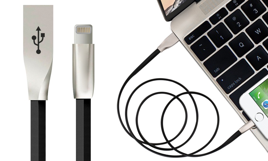 Image 1: Anti-Tangle Zinc Alloy Charge and Sync Cable for Apple Devices