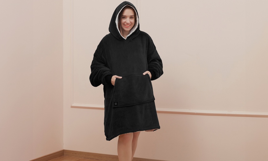 Image 2: Unisex Heated Oversized Teddy Fleece Hoodie