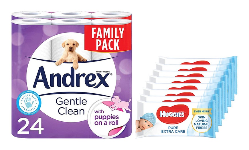 Image 6: Andrex Gentle Clean 24 Toilet Rolls and 8 Packs of Pure Extra Wipes 