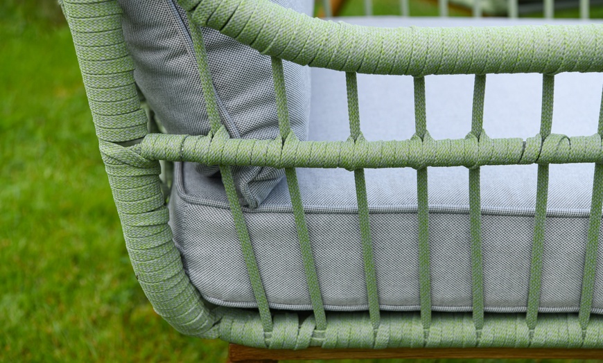 Image 4: Four-Seater Aluminium and Sage Green Rope Lounge Set