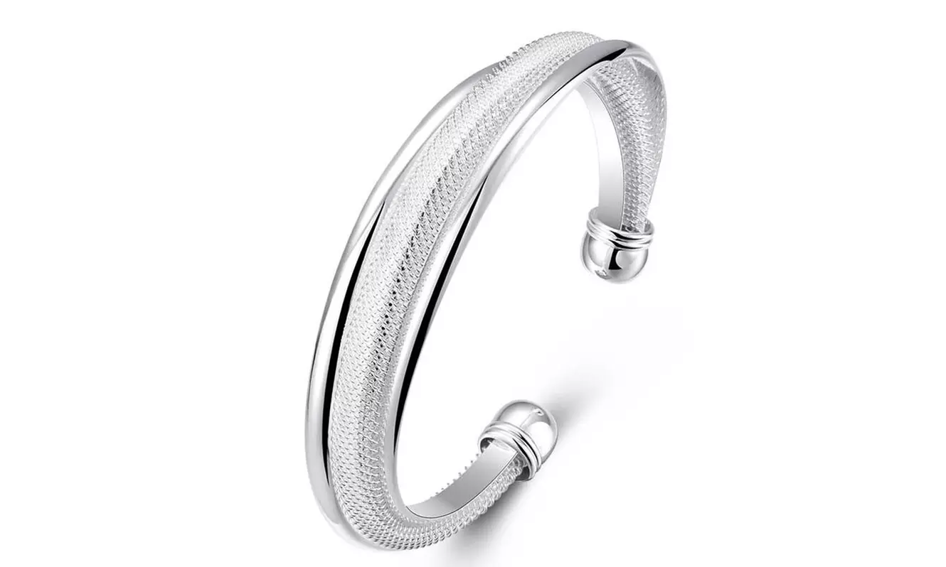 Mesh Double Level Cuff Bangle in Sterling Silver - Primary Image