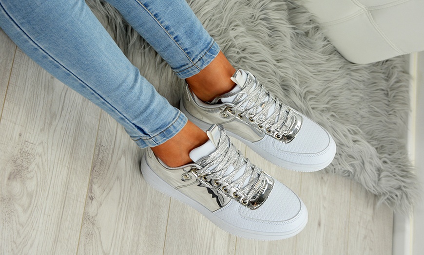 Image 2: Women's Metallic Lace-Up Trainers