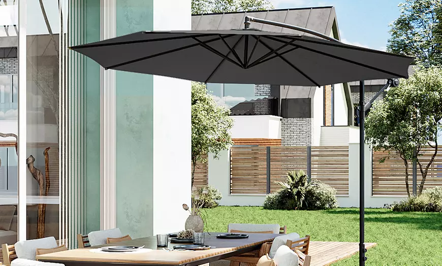 Image 2: Large 3m Grey Cantilever Parasol with Multiple Base Styles 