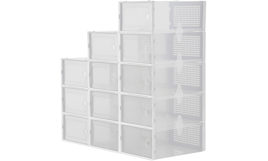 Image 2: 12-Compartment Stackable Shoe Storage Box Organisers