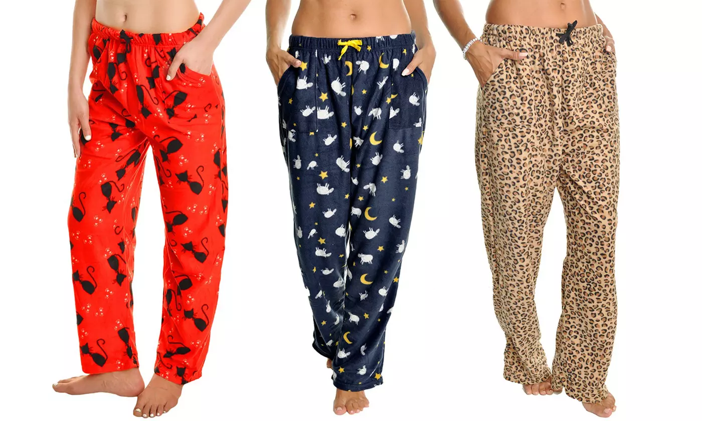 3-Pack Angelina Cozy Fleece Pajama Pants with 2 Front Pockets