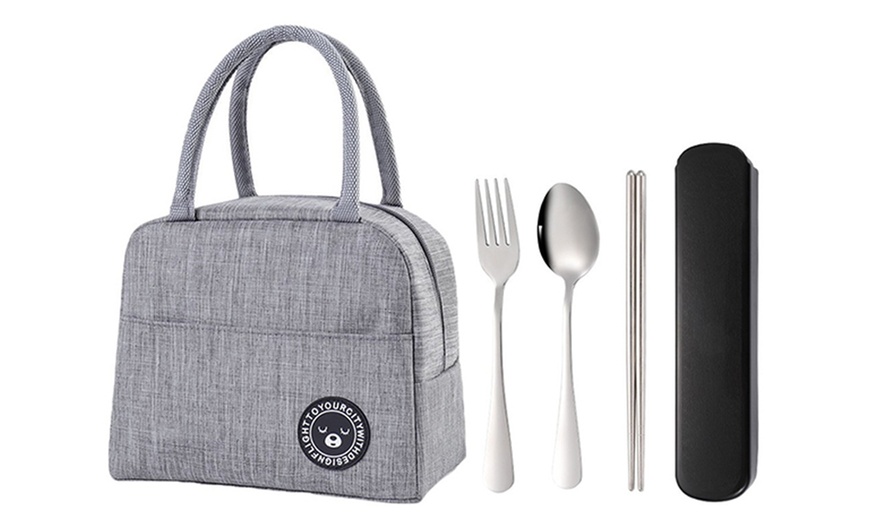 Image 4: Insulated Lunch Bag and Three-Piece Cutlery Set