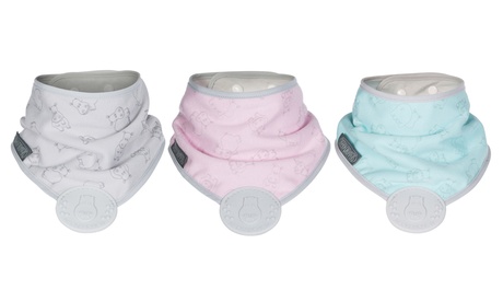 Bavaglini per dentizione CheekyChompers in mussola di cotone BIO disponibili in 3 fantasie