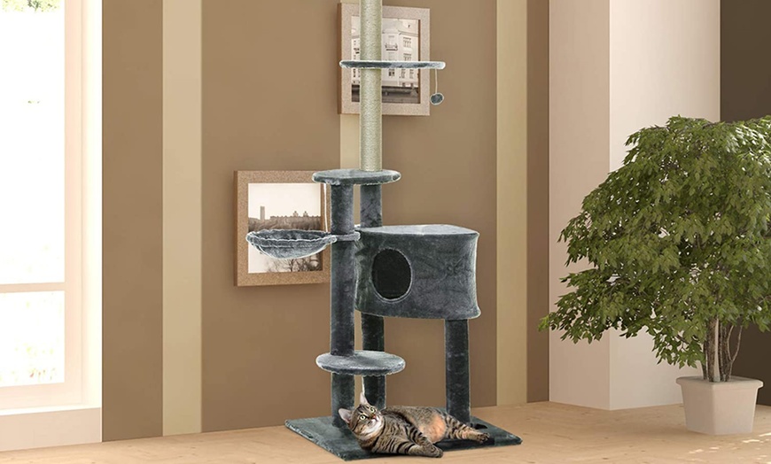 Image 6: PawHut Floor-to-Ceiling Cat Tree