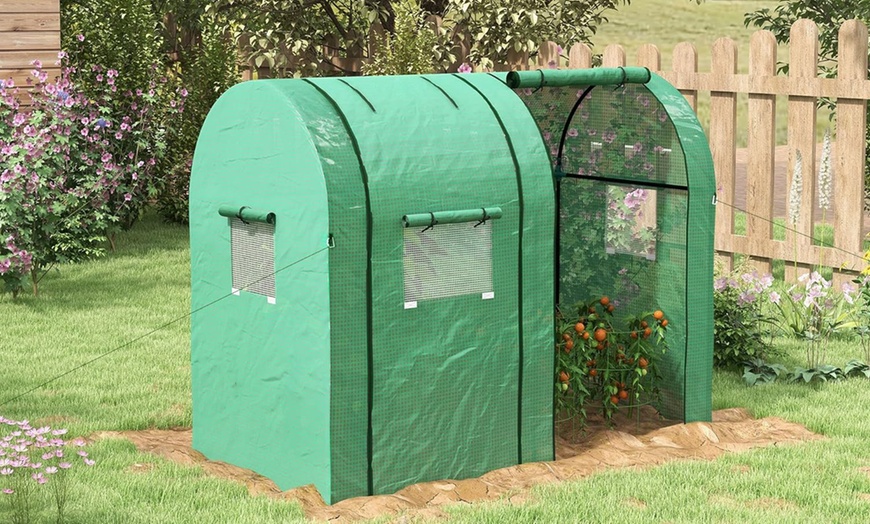 Image 2: Outsunny Greenhouse Selection with Roll-Up Doors and Mesh Windows