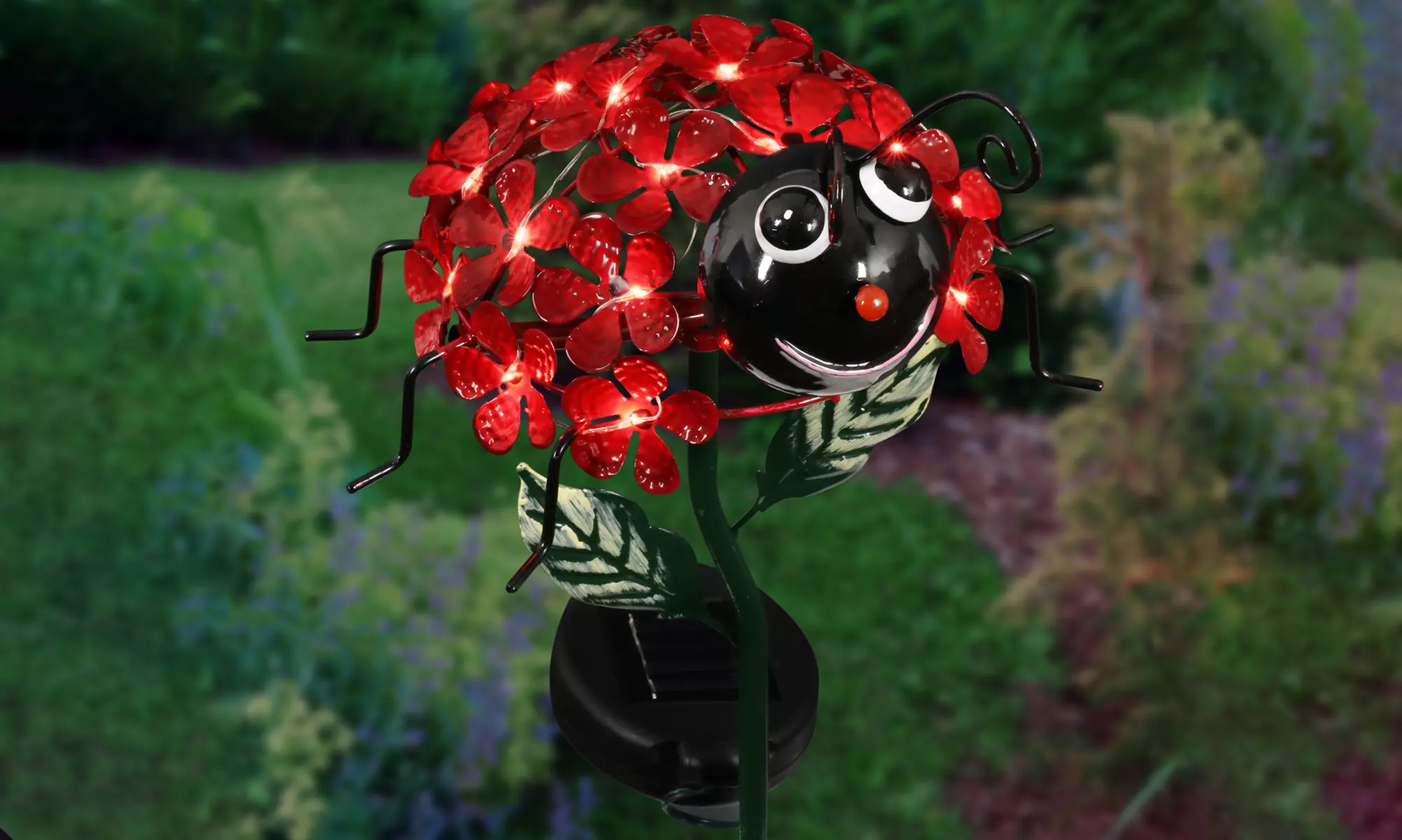 Outdoor Solar LED Metal Bumble Bee or Lady Bug Garden Stake - Primary Image