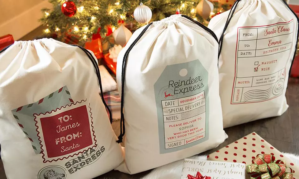 1, 2, 3, 5, or 10 Personalized Jumbo Santa Gift Bags from Qualtry (Up to 87%) - Primary Image