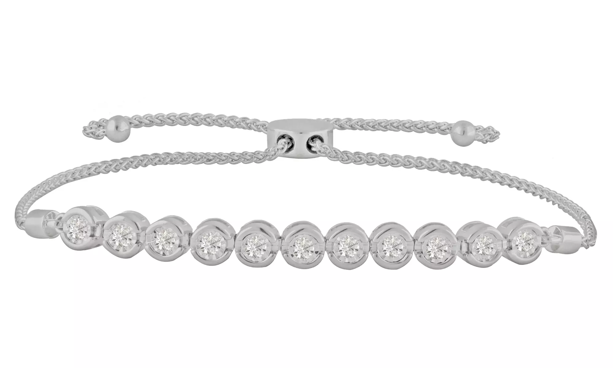1/2 CTTW Round Diamond Bolo Bezel Set Bracelet in Sterling Silver by DiamondMuse - Primary Image