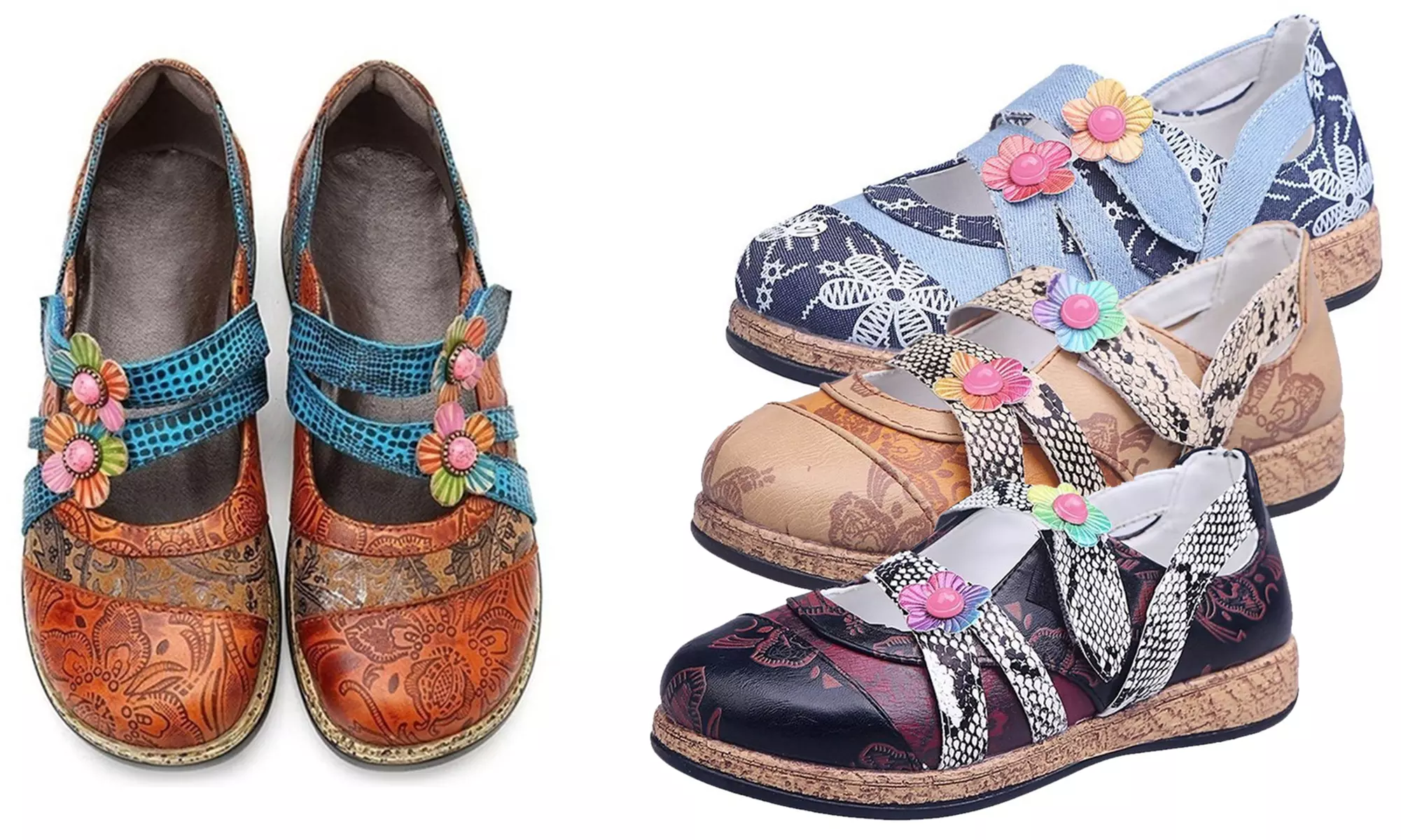 Paire de chaussures plates avec motif floral vintage pour femmes, coloris au choix - Primary Image