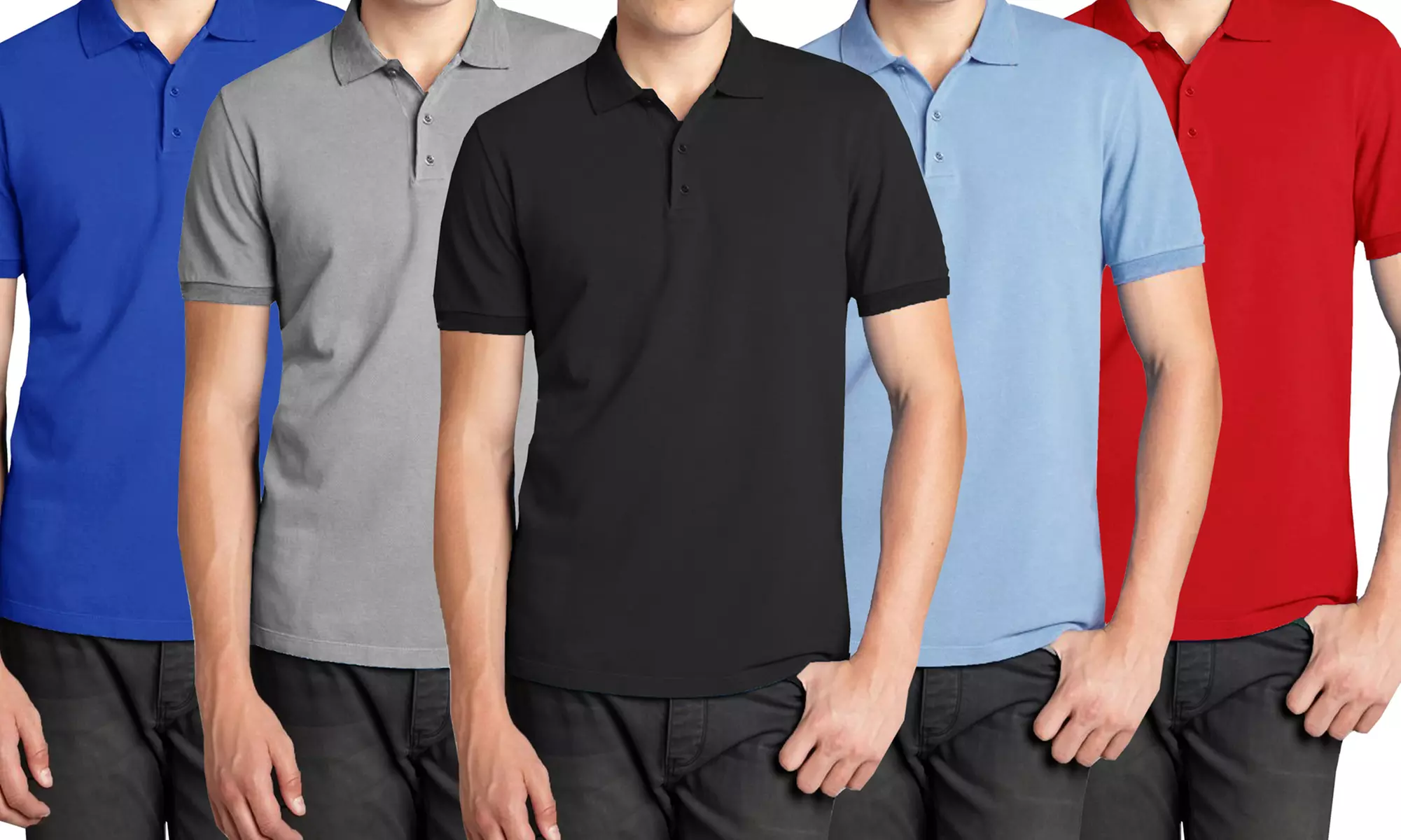 6-Pack Galaxy by Harvic Men's Short Sleeve Poly Tech Pique Polos (M-2XL) - Primary Image