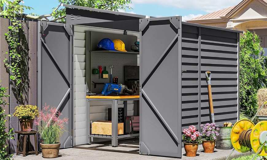 Image 8: Outsunny Galvanised Metal Garden Shed with Foundation Kit 5ft x 9ft 