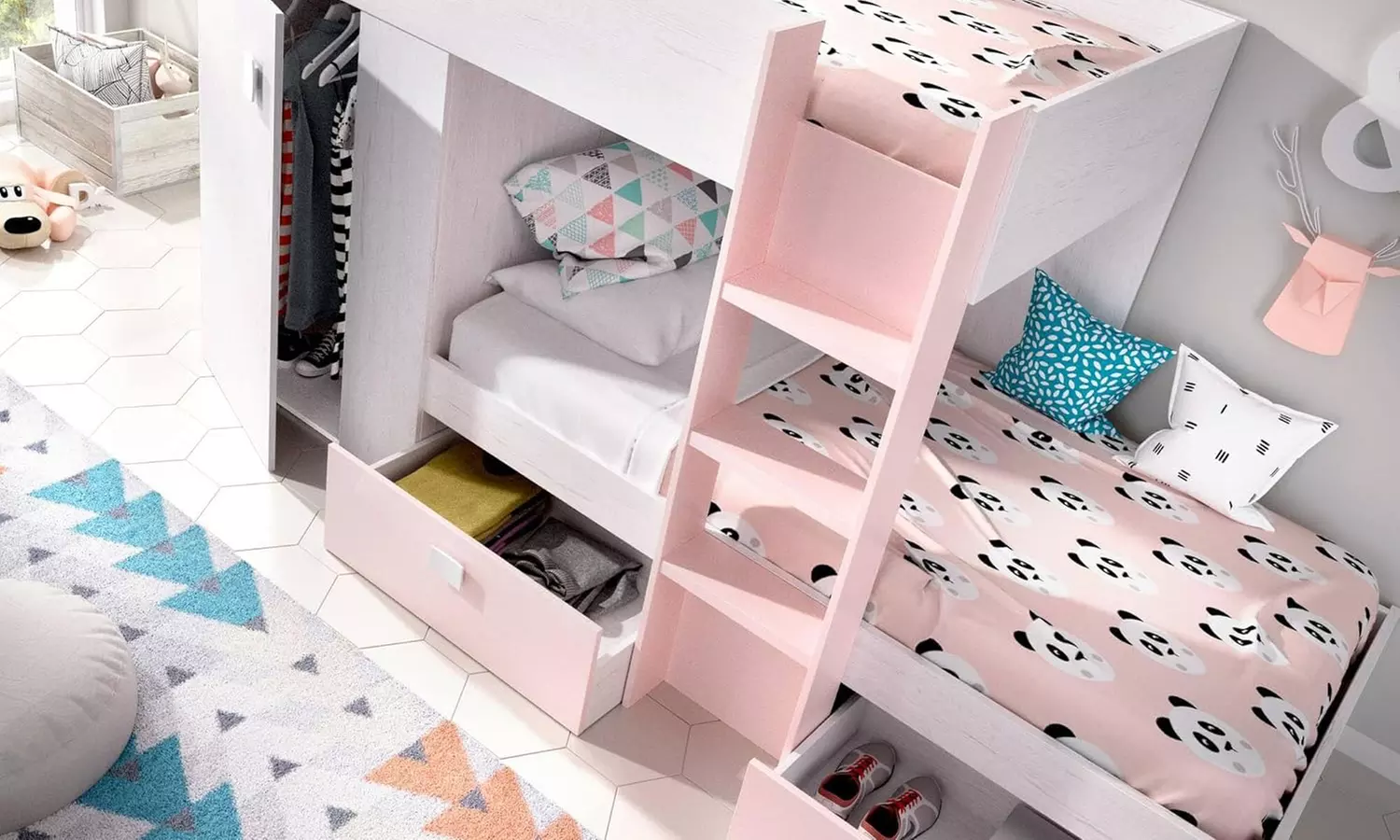 Stapelbed met twee eenpersoonsbedden