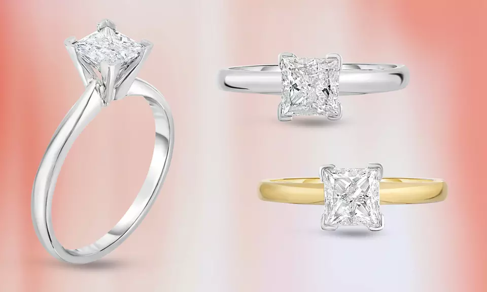 Clearance: 1.00 CTW Certified Princess Diamond Solitaire Ring in 14K Gold - Primary Image