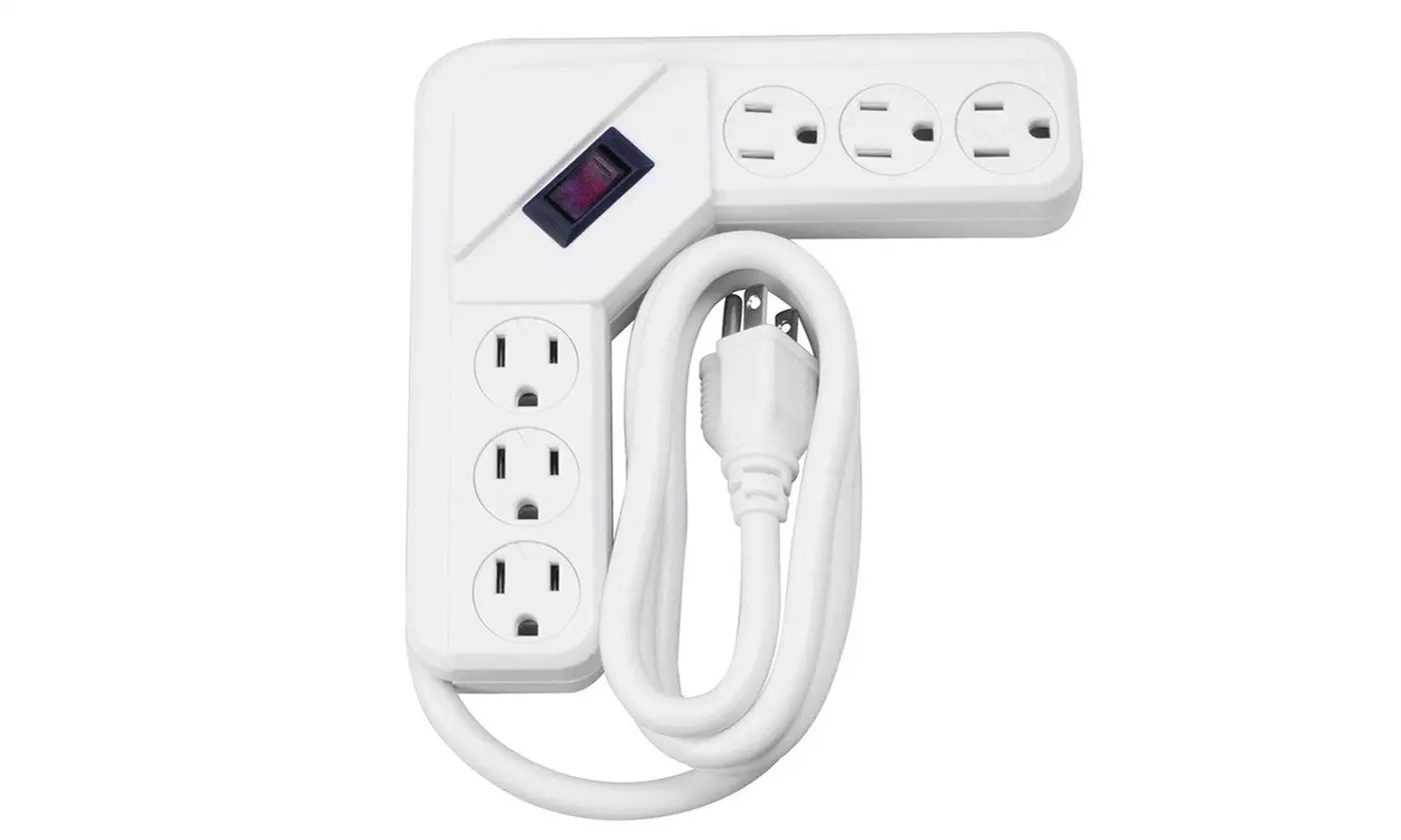 Corner Power Strip 6-Outlet Tap with Cord Locking Rotating Safety Cover - Primary Image