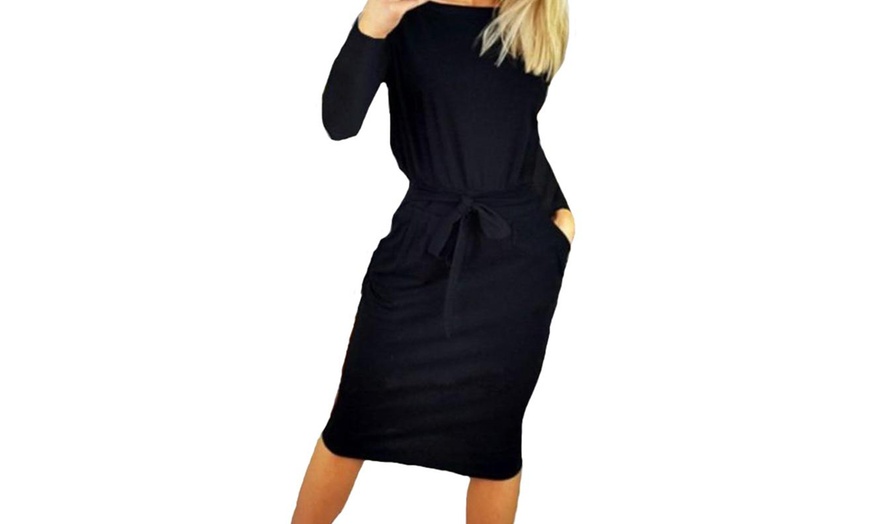 Image 2: Long Sleeve Belted Dress